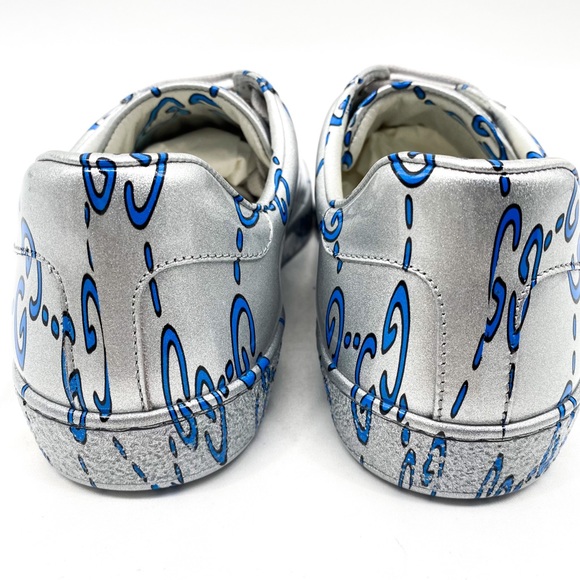 GUCCI Ace GG Coated Leather Sneakers Silver Mens - Picture 8 of 14